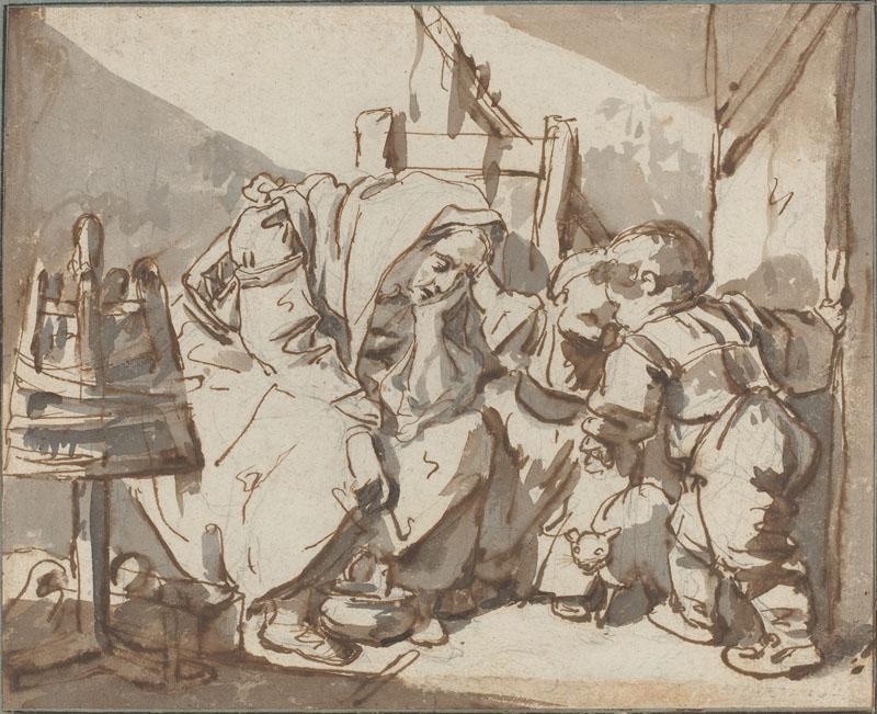 A Tired Woman with Two Children