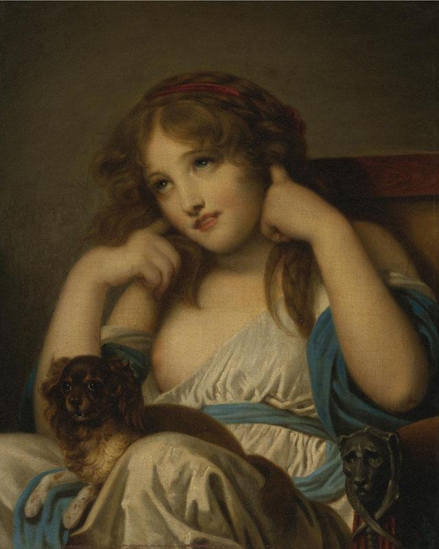 A YOUNG GIRL WITH A DOG ON HER LAP