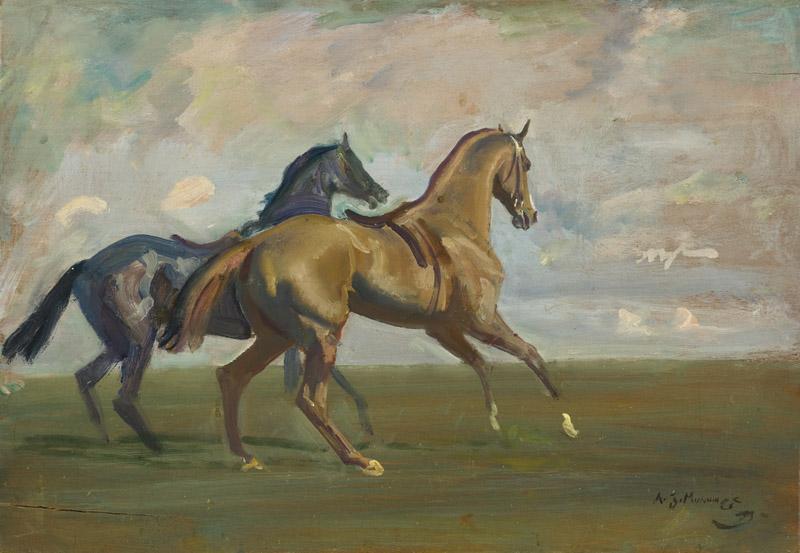 ALFRED JAMES-TWO RACE HORSES AT THE START