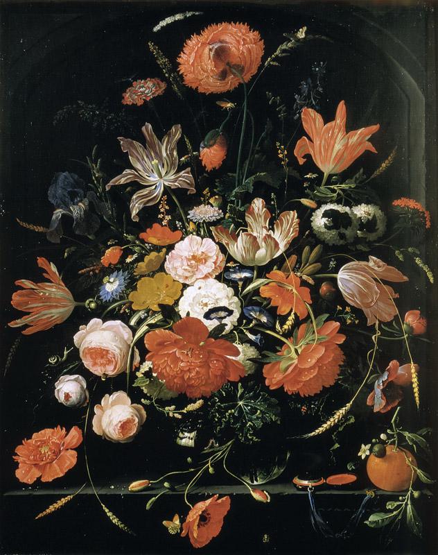 Abraham Mignon - Flowers in a Glass Vase