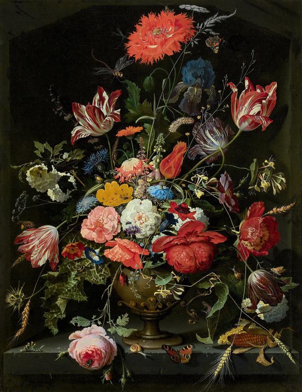 Abraham Mignon - Flowers in a Metal Vase