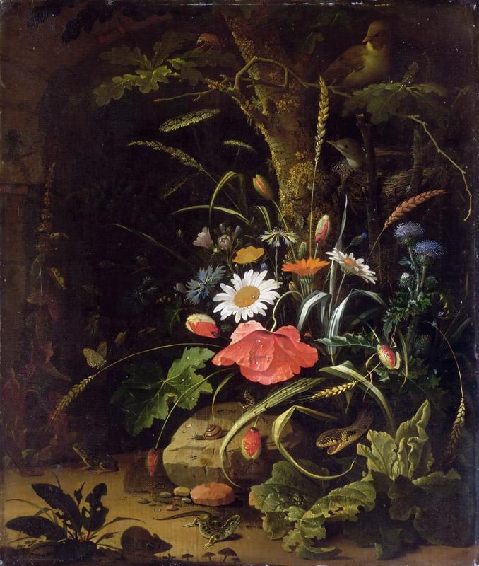 Abraham Mignon -- Flowers, birds, insects and reptiles