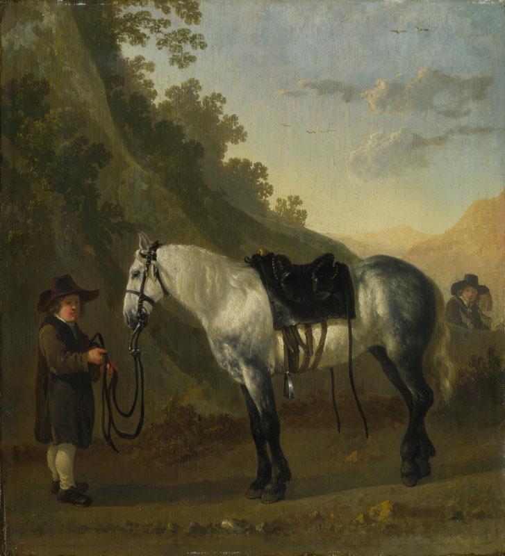 Abraham van Calraet - A Boy holding a Grey Horse