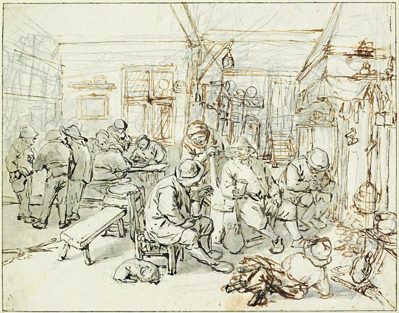 Adriaen van Ostade (1610-1685)-Company of Peasants in a Tavern,