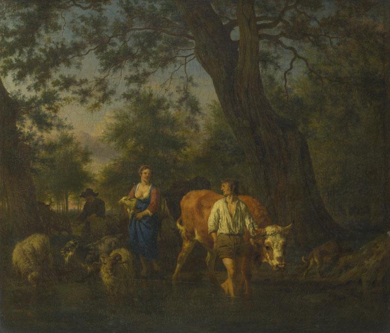 Adriaen van de Velde - Peasants with Cattle fording a Stream
