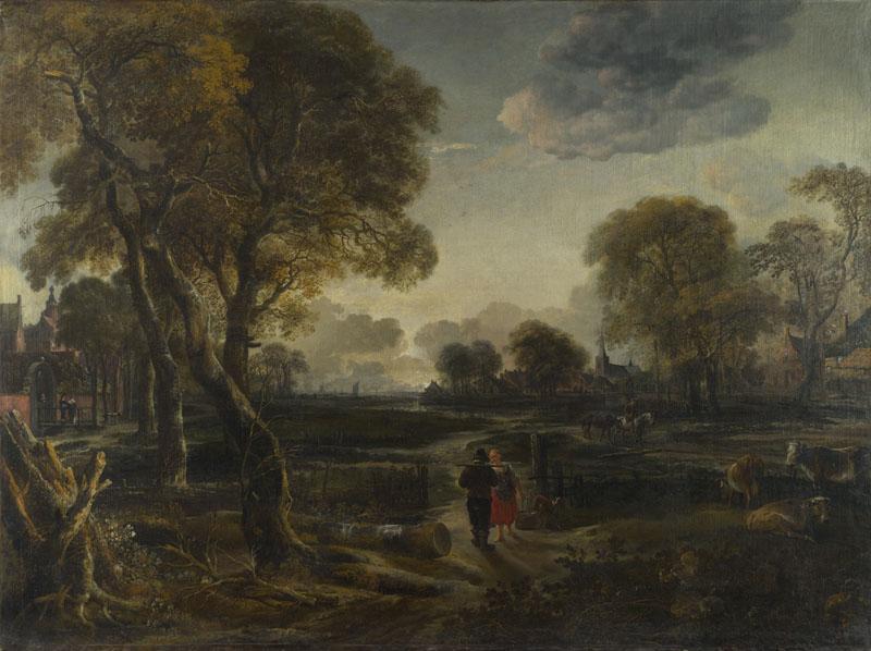 Aert van der Neer - An Evening View near a Village