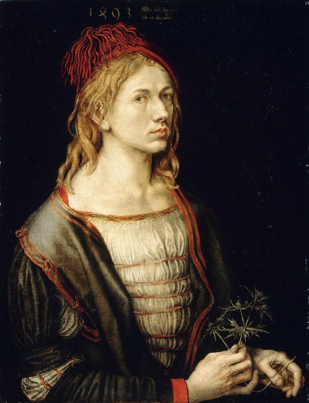 Albrecht Durer -- Portrait of the artist holding a thistle