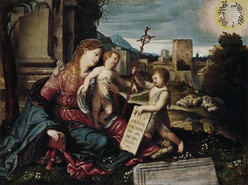 Alessandro Bonvicino, gen. Il Moretto - Madonna with Child and the Young St John, c. 1550