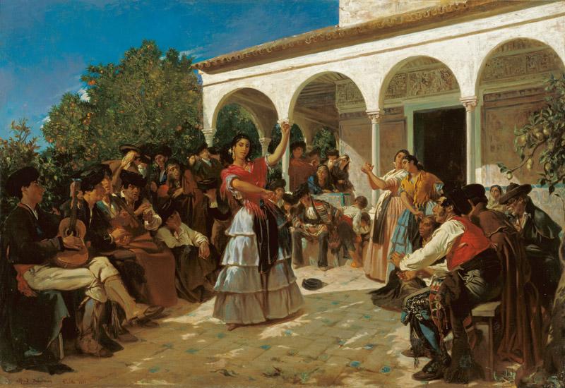 Alfred Dehodencq A Gypsy Dance in the Gardens of the Alcazar