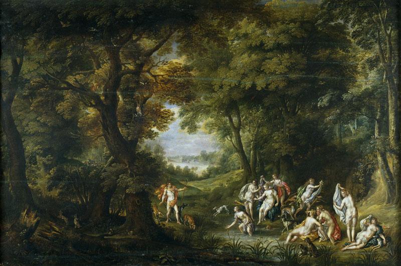 Alsloot, Denis van, Clerck, Hendrik de-Paisaje con Diana y Acteon-70 cm x 105 cm