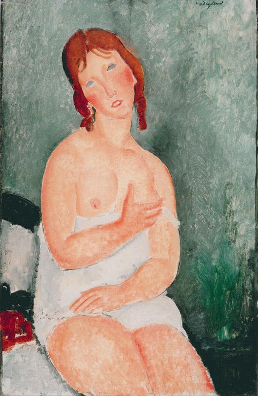 Amedeo Modigliani (1884-1920)-Young Woman in a Shirt, 1918