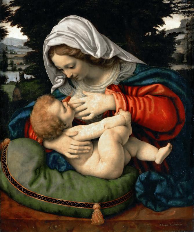 Andrea Solario -- Madonna and Child with Green Cushion