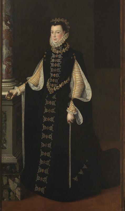 Anguissola, Sofonisba (Atribuido a)-Isabel de Valois sosteniendo un retrato de Felipe II-206 cm x 123 cm