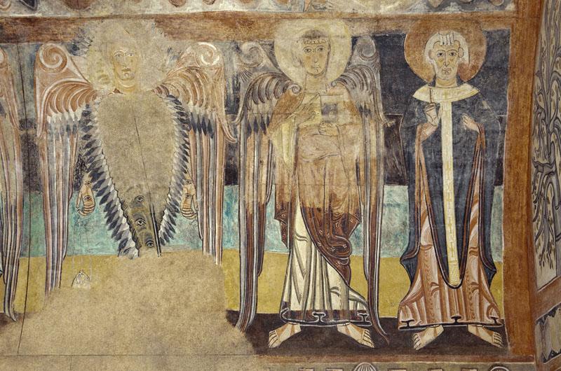 Anonimo-Dos angeles y un santo arzobispo. Pintura mural de la ermita de la Vera Cruz de Maderuelo-181 cm x 283 cm