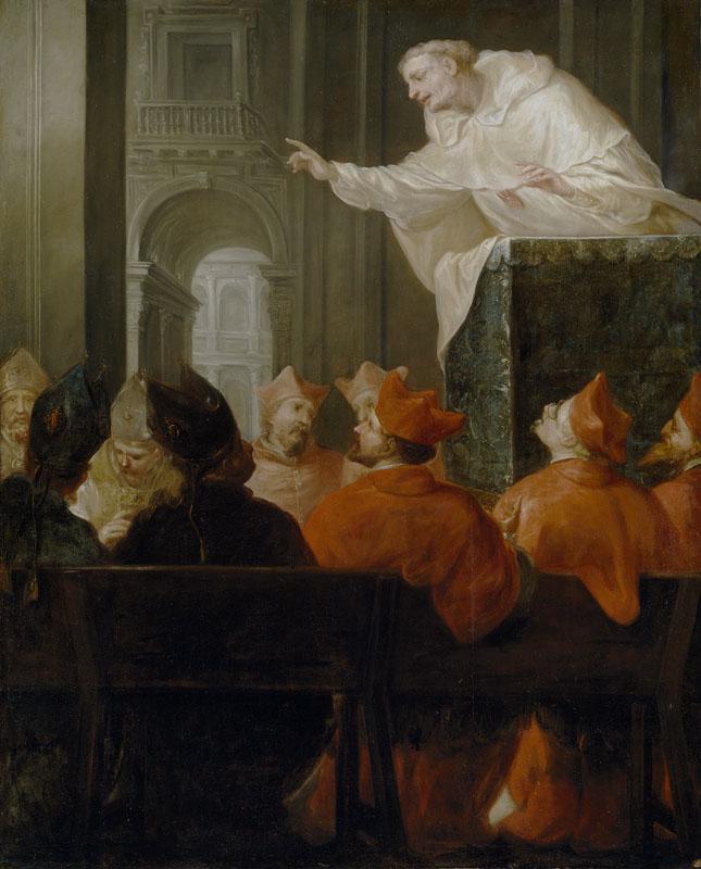 Anonimo-Un religioso mercedario predicando a cardenales y obispos-207 cm x 167 cm