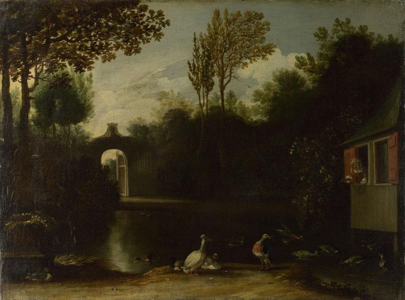 Anthonie van Borssum - A Garden Scene with Waterfowl