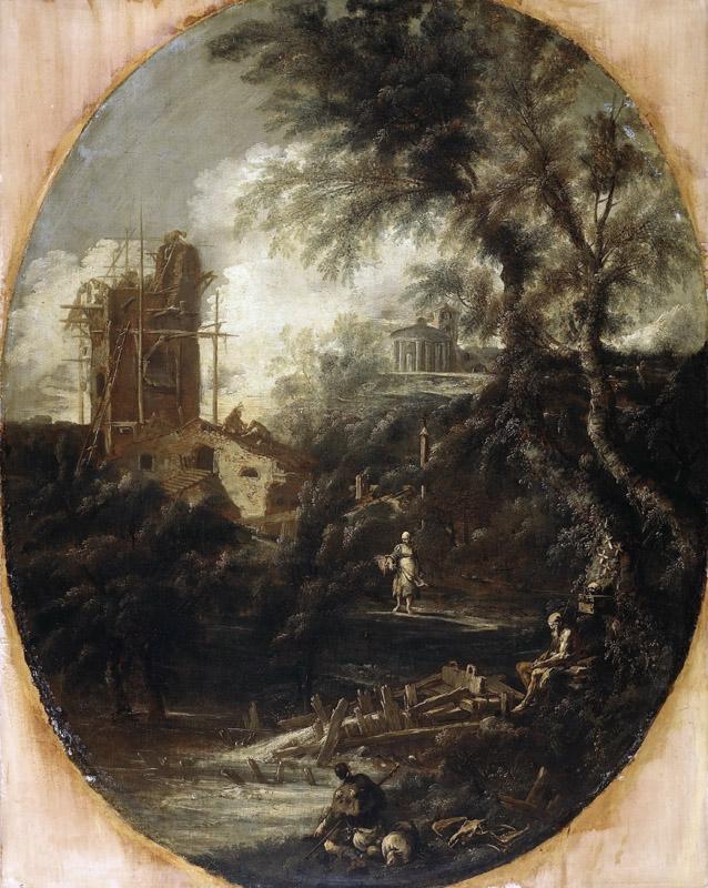 Antonio Francesco Peruzzini, Sebastiano Ricci - Landscape with a Hermit