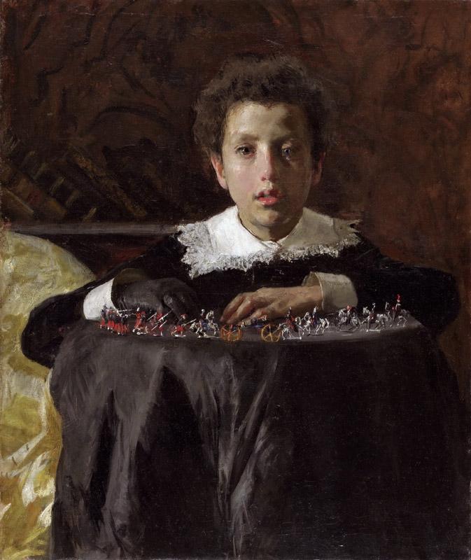 Antonio Mancini, Italian, 1852-1930 -- Young Boy with Toy Soldiers