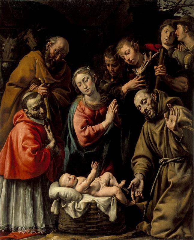 Antonio d Enrico - Adoration of the Shepherds with Saints Francis and Carlo Borromeo