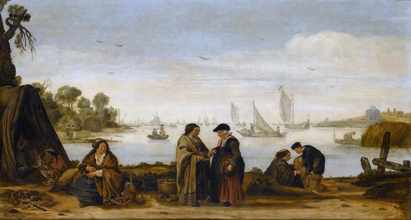 Arentsz Arent -- Rivierlandschap met zigeuners., 1625 - 1631