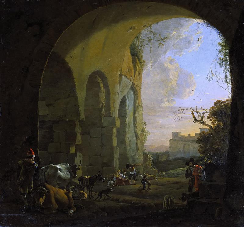 Asselijn, Jan -- Herders met vee onder een gewelf van het Colosseum te Rome., 1640-1652