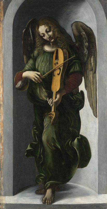 Associate of Leonardo da Vinci - An Angel in Green with a Vielle