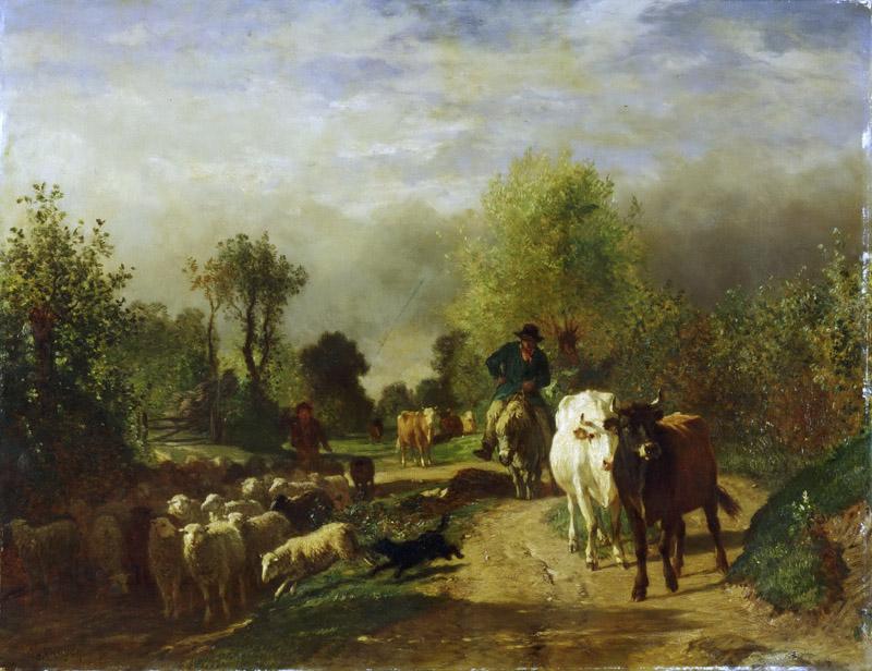 Attributed to Constant Troyon, French, 1810-1865 -- Return from the Market