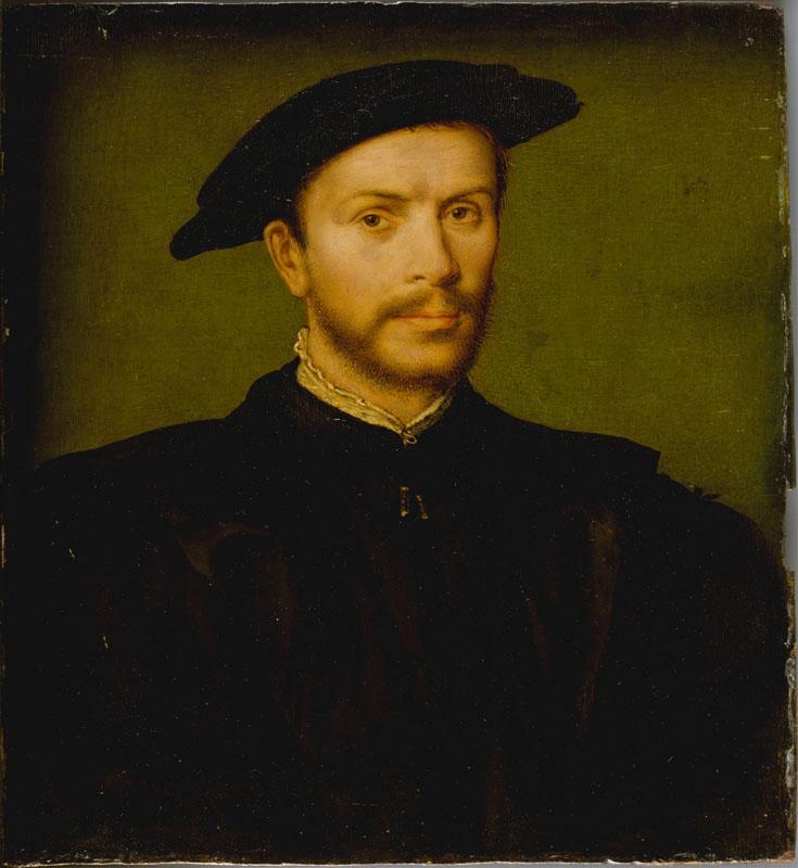 Attributed to Corneille de Lyon--Portrait of a Bearded Man in Black