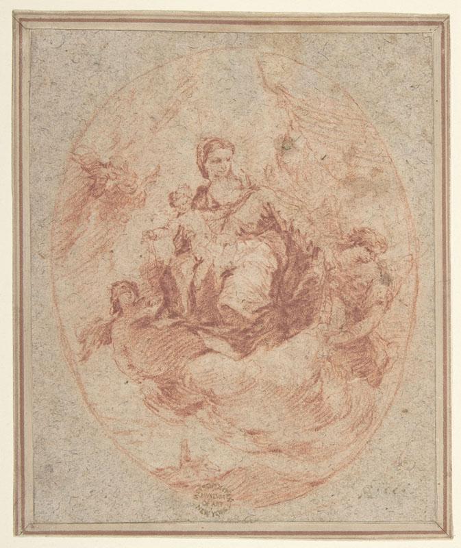 Attributed to Francesco Guardi--The Virgin and Child Holding Scapulars