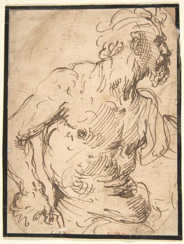 Attributed to Francisco de Herrera, the Elder--Study of a Seated Nude, Bearded Man