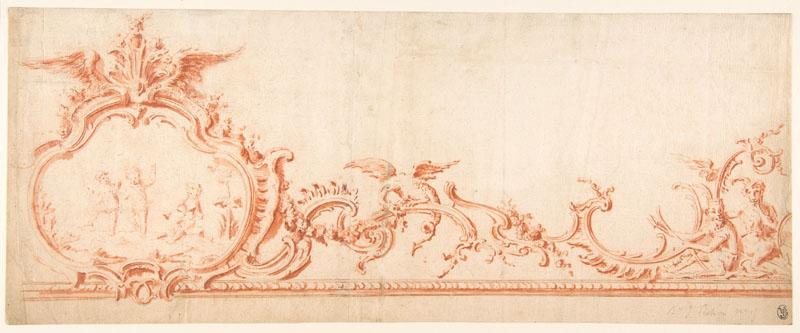 Attributed to Gilles-Marie Oppenord--Ornament Drawing with Cartouche, Putti, and Monkeys