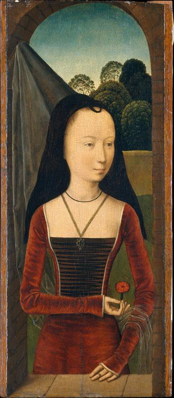 Attributed to Hans Memling--Young Woman with a Pink
