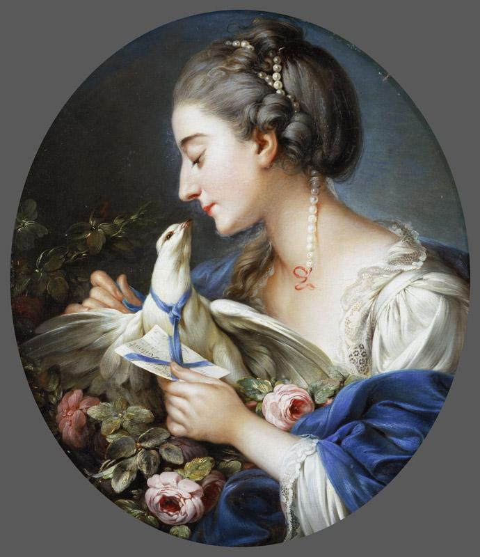 Attributed to Johann Christian von Mannlich, German (active Paris), 1741-1822 -- Young Woman Fastening a Letter to the Neck of a Pigeon