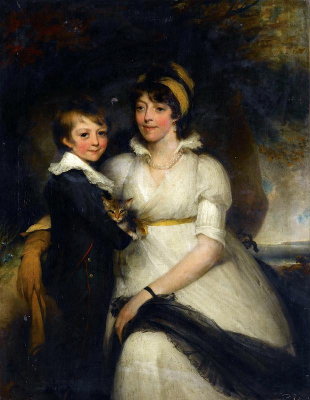 Attributed to John Hoppner <br> Young Woman and a Boy Holding a Cat