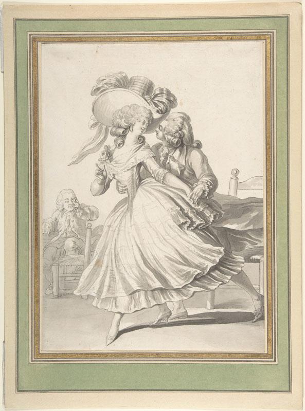 Attributed to Louis Binet--Costume Drawing Lady and Gentleman Dancing