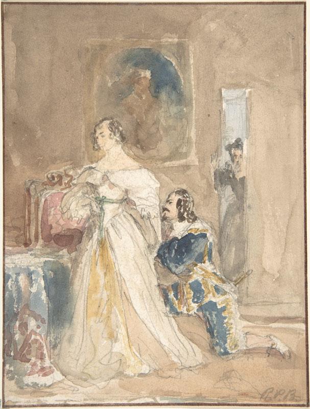 Attributed to Richard Parkes Bonington--The Proposal (recto) Unfinished drawing