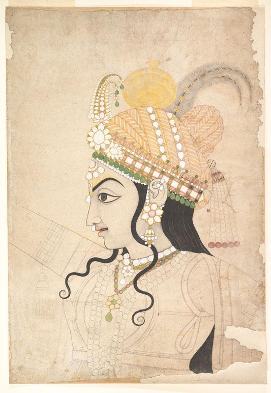 Attributed to Sahib Ram--Head of Krishna cartoon for a mural of the Raslila