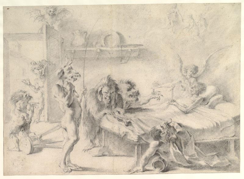 Aureliano Milani--An Old Man on His Deathbed Tempted by Demons