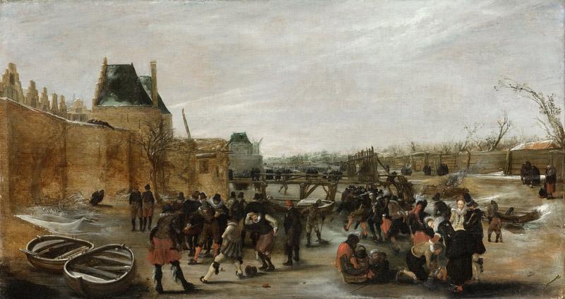 Avercamp, Hendrick -- IJsvermaak op een stadsgracht, 1615-1620