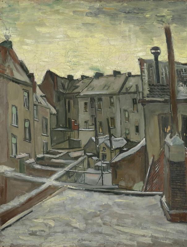 Backyards of Old Houses in Antwerp in the Snow