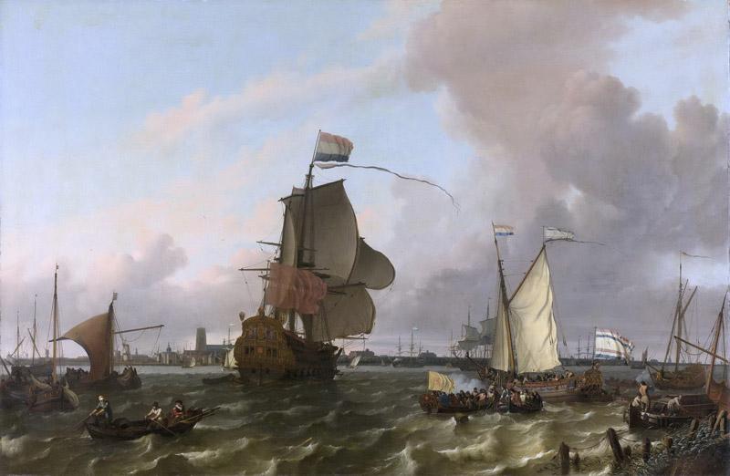 Bakhuysen, Ludolf -- Het oorlogsschip Brielle op de Maas voor Rotterdam., 1689