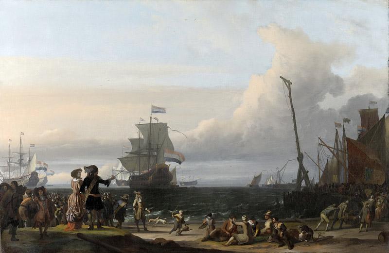 Bakhuysen, Ludolf -- Nederlandse schepen op de rede van Texel in het midden de Gouden Leeuw, het vlaggeschip van Cornelis Tromp, 1671