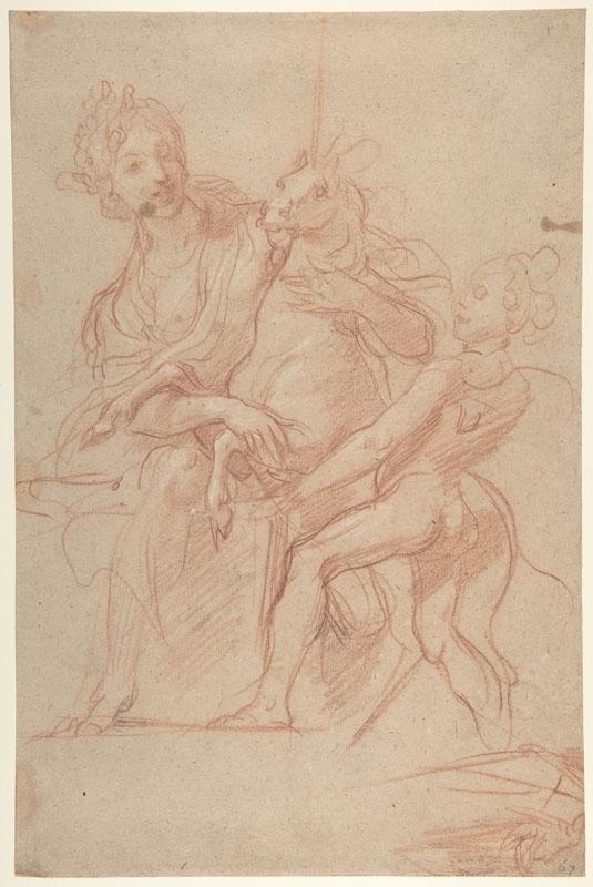 Baldassarre Franceschini--Allegorical Figure of Purity with a Unicorn and Putto