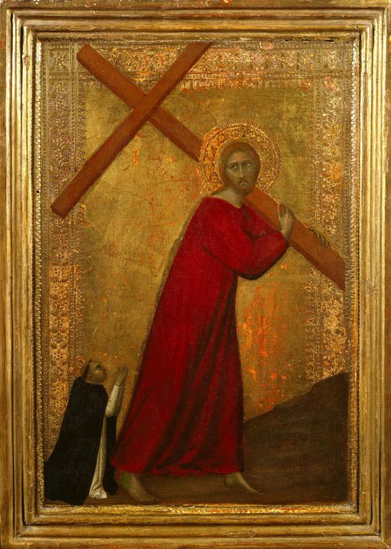 Barna da Siena - Christ Bearing the Cross, with a Dominican Friar, c.1350-1360