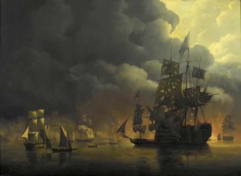 Baur, Nicolaas -- De Engels-Nederlandse vloot onder Lord Exmouth en vice-admiraal Jonkheer Theodorus Frederik van Capellen stelt de Algerijnse fortificaties buiten gevecht, 1818