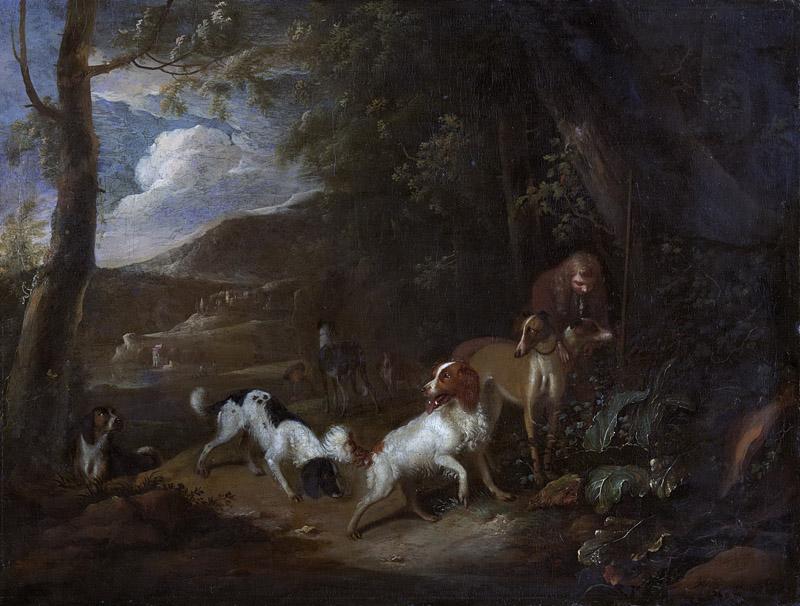 Beeldemaker, Adriaen Cornelisz -- Jager met honden aan bosrand, 1660-1699