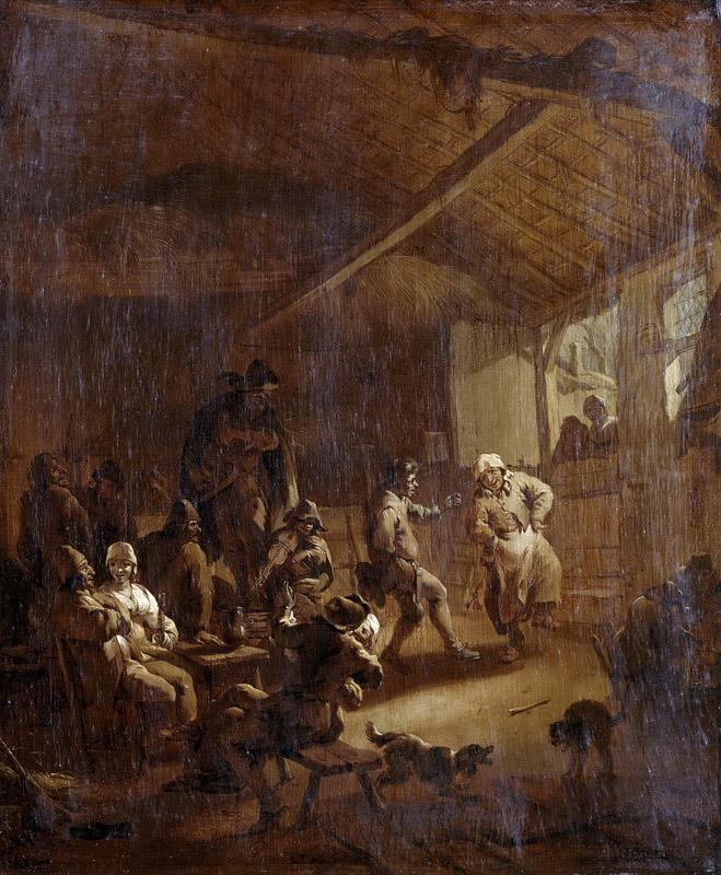 Berchem, Nicolaes Pietersz. -- Dansende boeren in een schuur, 1655-1683
