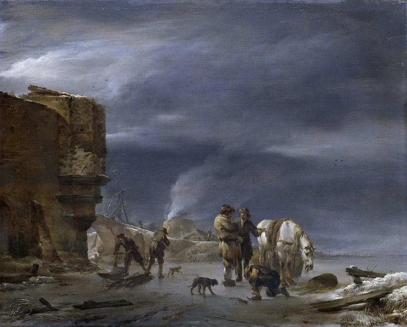 Berchem, Nicolaes Pietersz. -- IJsgezicht nabij een stad, 1647