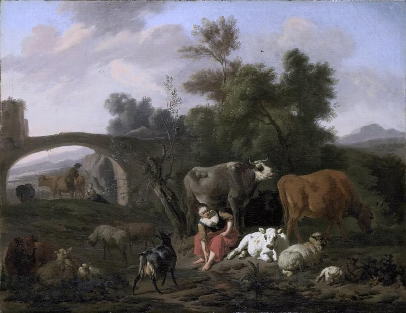 Bergen, Dirck van -- Landschap met herdersvolk en vee