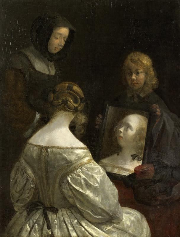 Borch, Gerard ter (II) -- Vrouw voor een spiegel, 1652